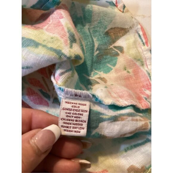 JM Collection 100% Linen Button Down Shirt Sz 14 Floral - Picture 5 of 8